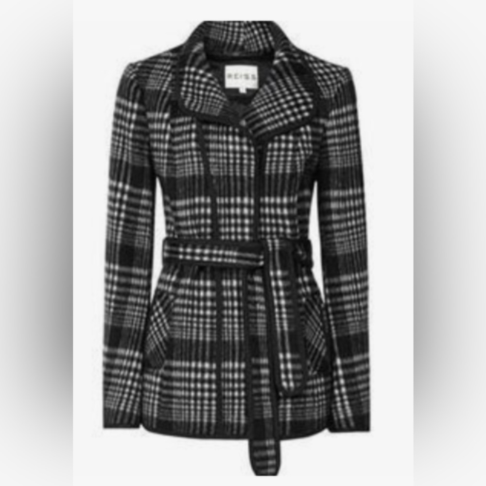 Reiss Women's Black and White Plaid Coat